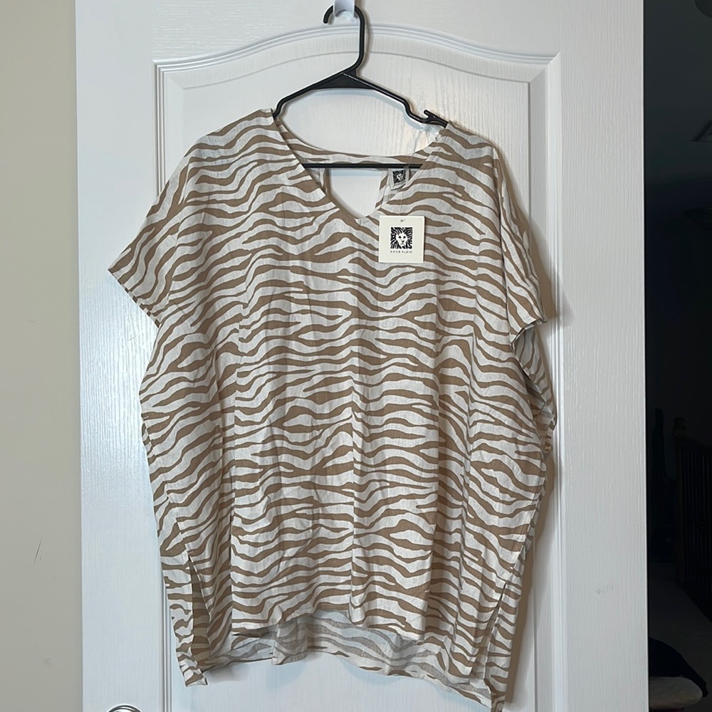 Anne Klein Linen Woven Sleeveless Kaftan Blouse Top XL